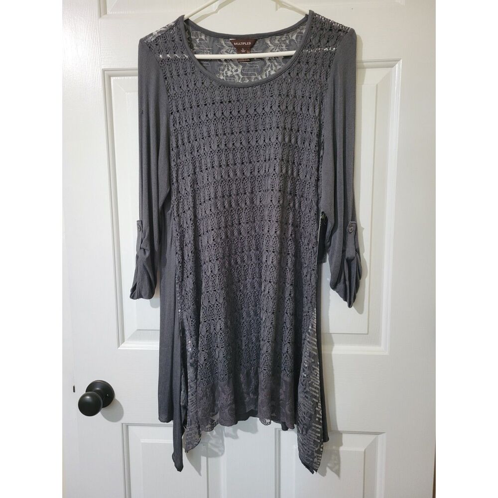 Gorgeous Multiples Layered Dress W/ Tank Top Lace details Grey SZ L